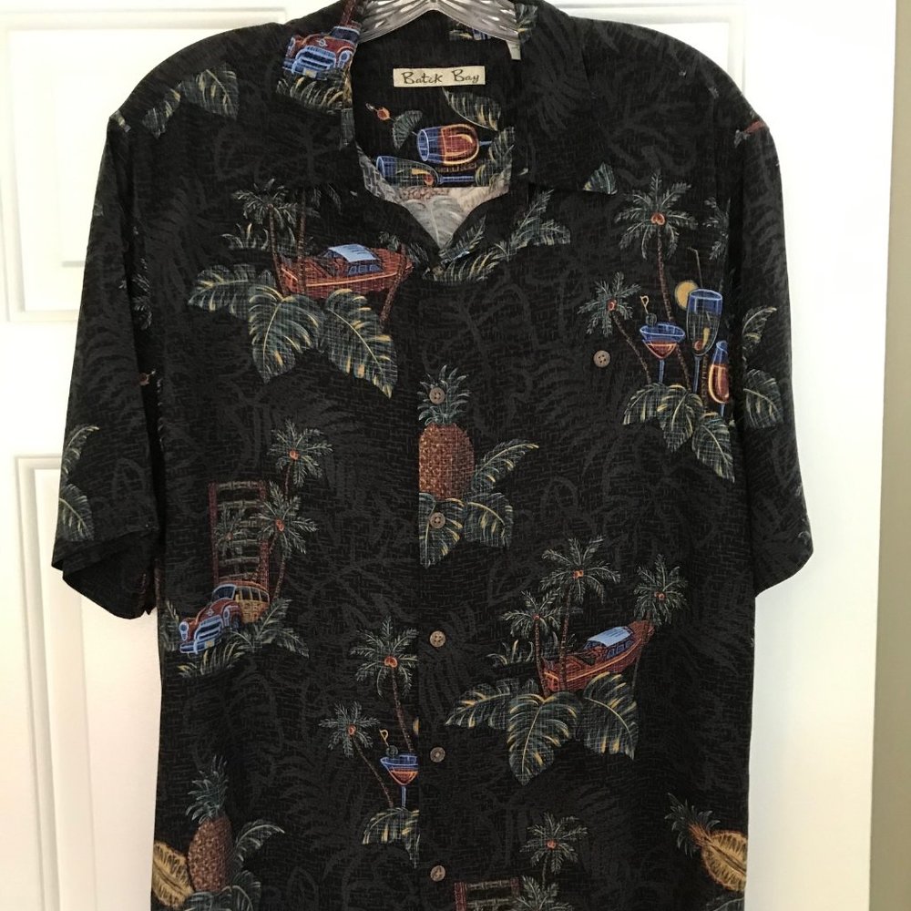 Batik Bay Men's L Hawaiian shirt palm trees drinks
